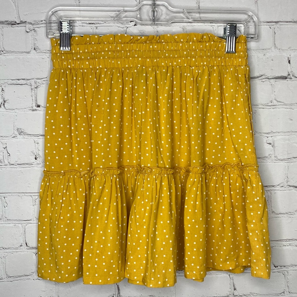Lulus Call You Mine Mini Skirt Yellow Polka Dot small - Picture 7 of 10